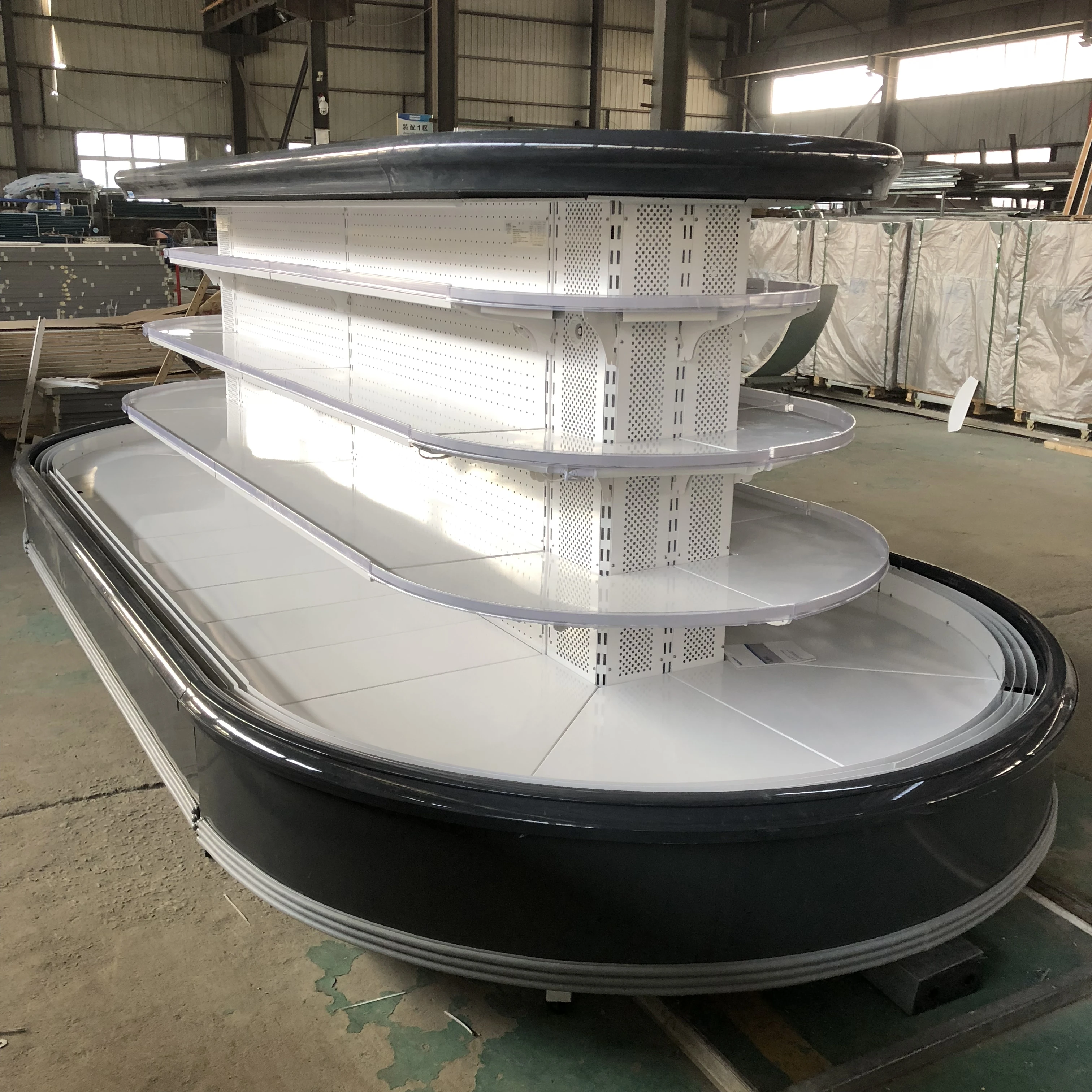 2019 new product ring air curtain cabinet commercial supermarket island vegetable multideck display refrigerators