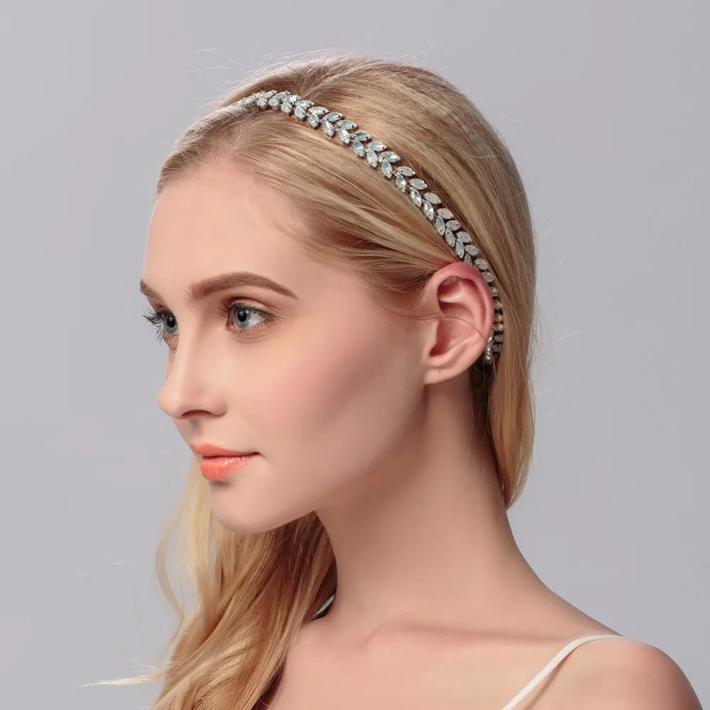 Свадебная повязка на голову со стразами, Посеребренная лоза для волос для невесты, эластичные повязки для волос для девочек