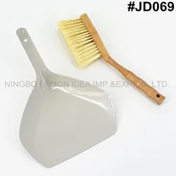 new product metal cleaning dustpan with bamboo handle brush set short handle dustpan