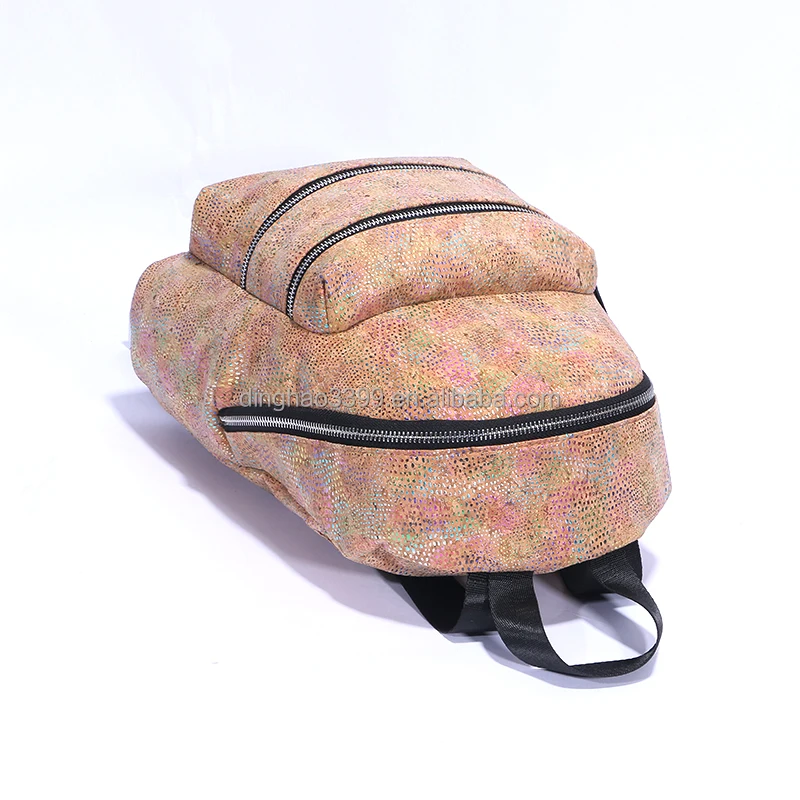 Glossy custom made cork paper backpack,Waterproof girl lady cork shoulder bag,Travel cork school bagback laptop computer bag