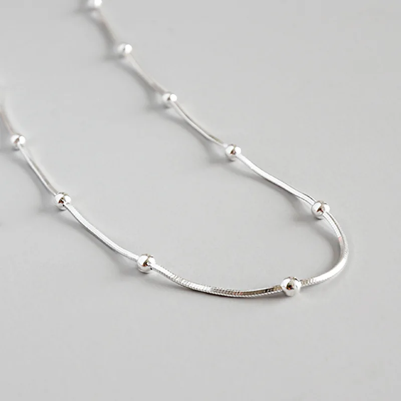 925 Sterling Silver Necklace Bead Chain Choker Necklace