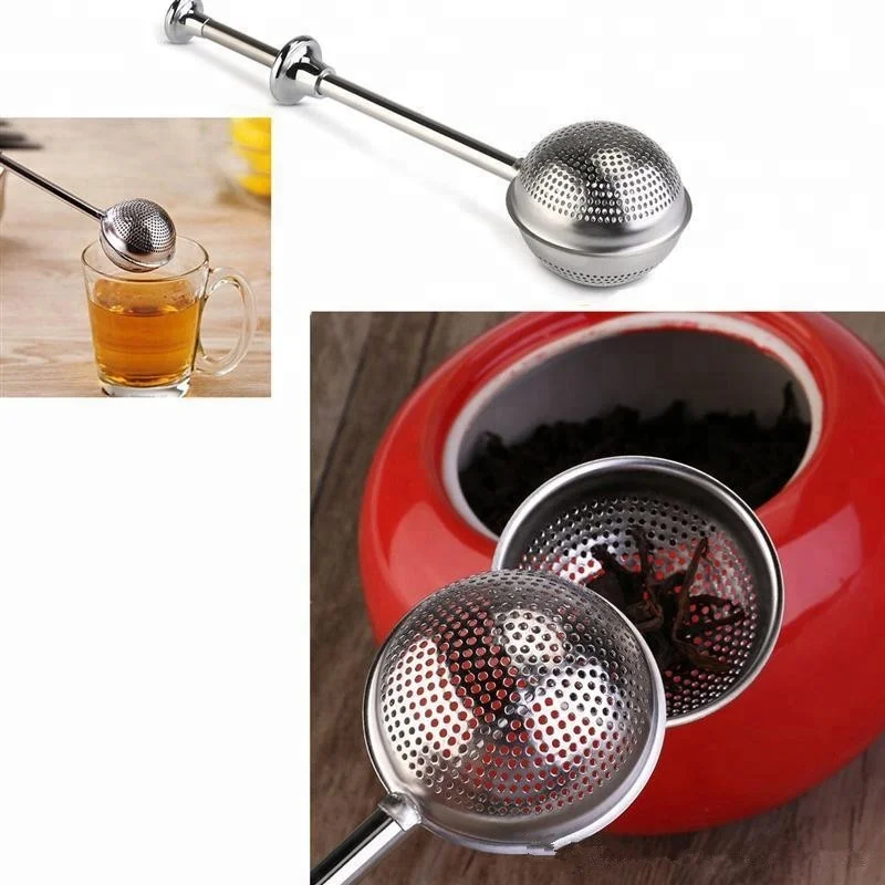 High Quality Convenient Ball Shaped Stainless Steel Silver Push Style Tea Pot Tea Infuser Strainer