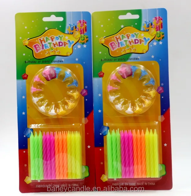 China Candle Factory Made Paraffin Fluorescent Spiral Cake Decorative Candles For Birthday Parties colorful cake candles