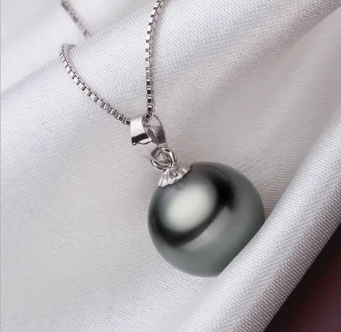 10-11mm 3A peacock 18K real genuine white gold tahiti tahitian black pearl necklace