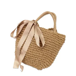 Summer Beach Straw Bag Handmade Hollow Out Women Drawstring Handbag Hand Bag Wholesale