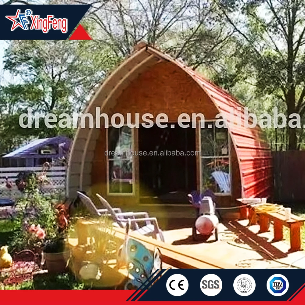 cheap arched prefabrarched holiday cabin house/new style light steel living tiny homes/Low cost prefab camping dome house