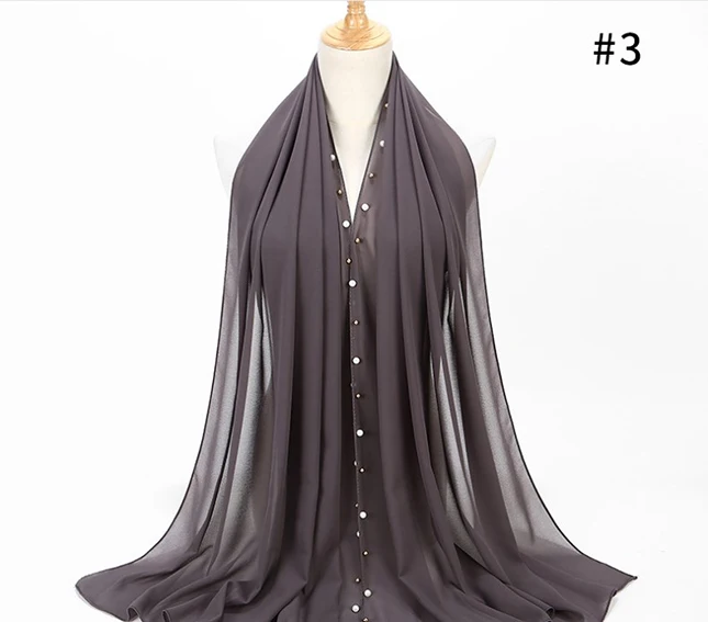 Новый Дизайн мусульманский однотонный шифоновый жемчужный Хиджаб Женский головной шарф