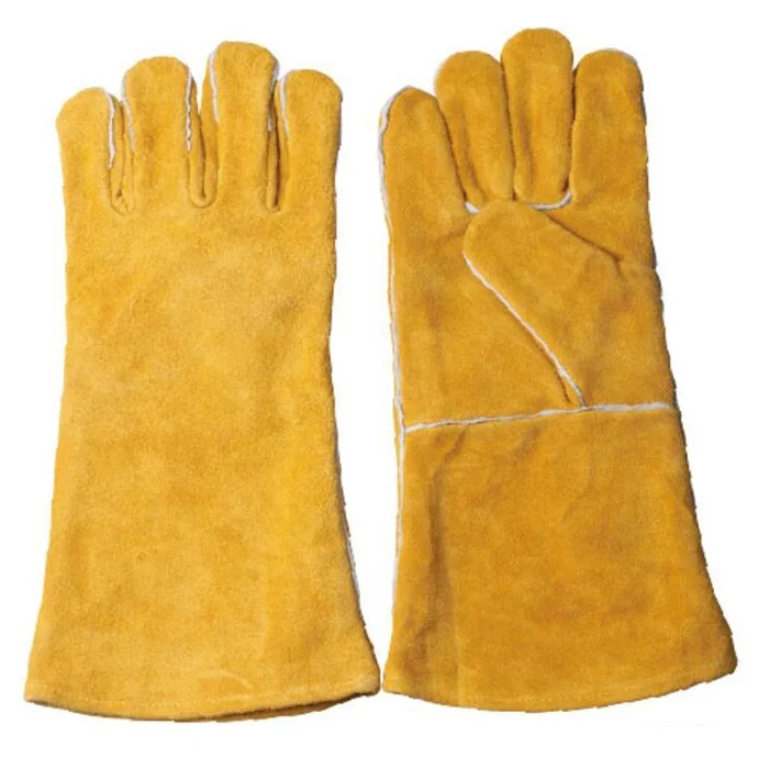 Red heat resistant gloves cow split leather anti fire elbow length gloves for hand protection