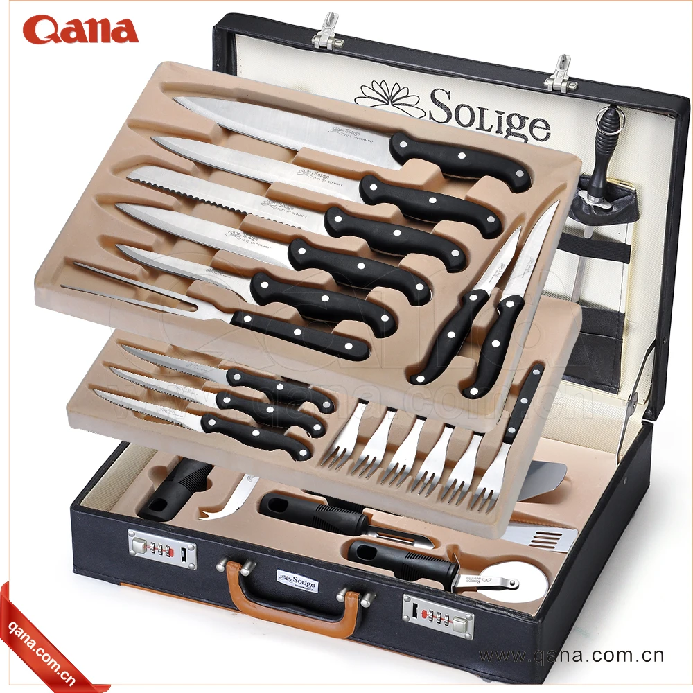 QANA Factory Wholesale OEM Knife chef Damascus Knife with Aluminium Case 25 Pcs Stainless Steel Knife Set