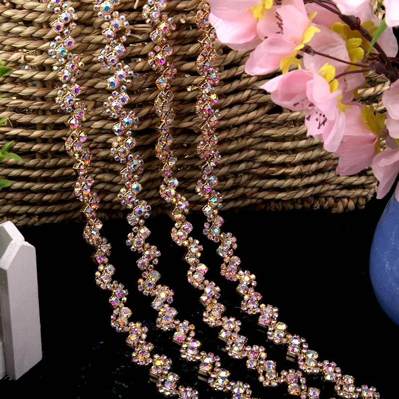 Wholesale Crystal Rhinestone Chain Trimming Bridal Sash Rhinestone Trim Applique Wedding Belt Garment Accessories RC70528