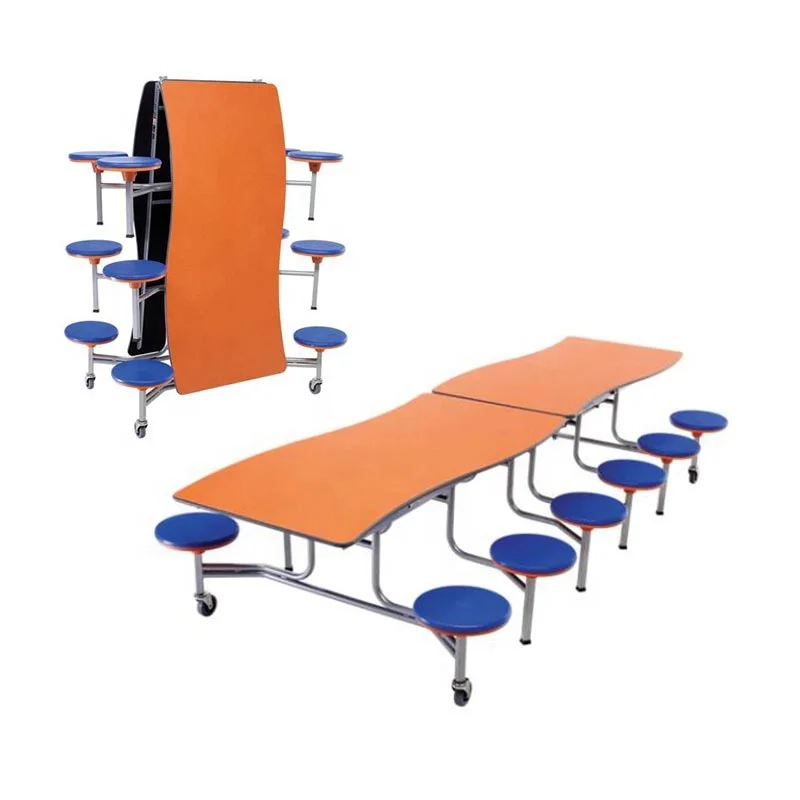 12 Seater Mobile MDF Core Folding School Canteen Table And Chair For Cafeteria with HPL Surface