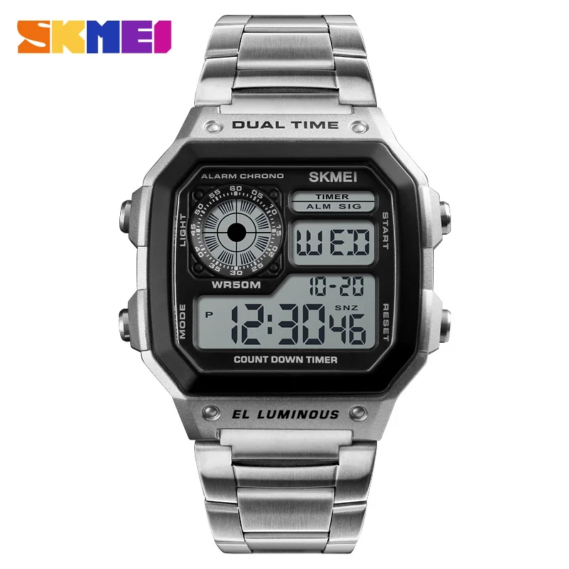New Arrivals 2018 Sport Watch Digital Led Luminous Clock Luxury Stainless Steel Waterproof Square Fashion Skmei Men Wrist Watch