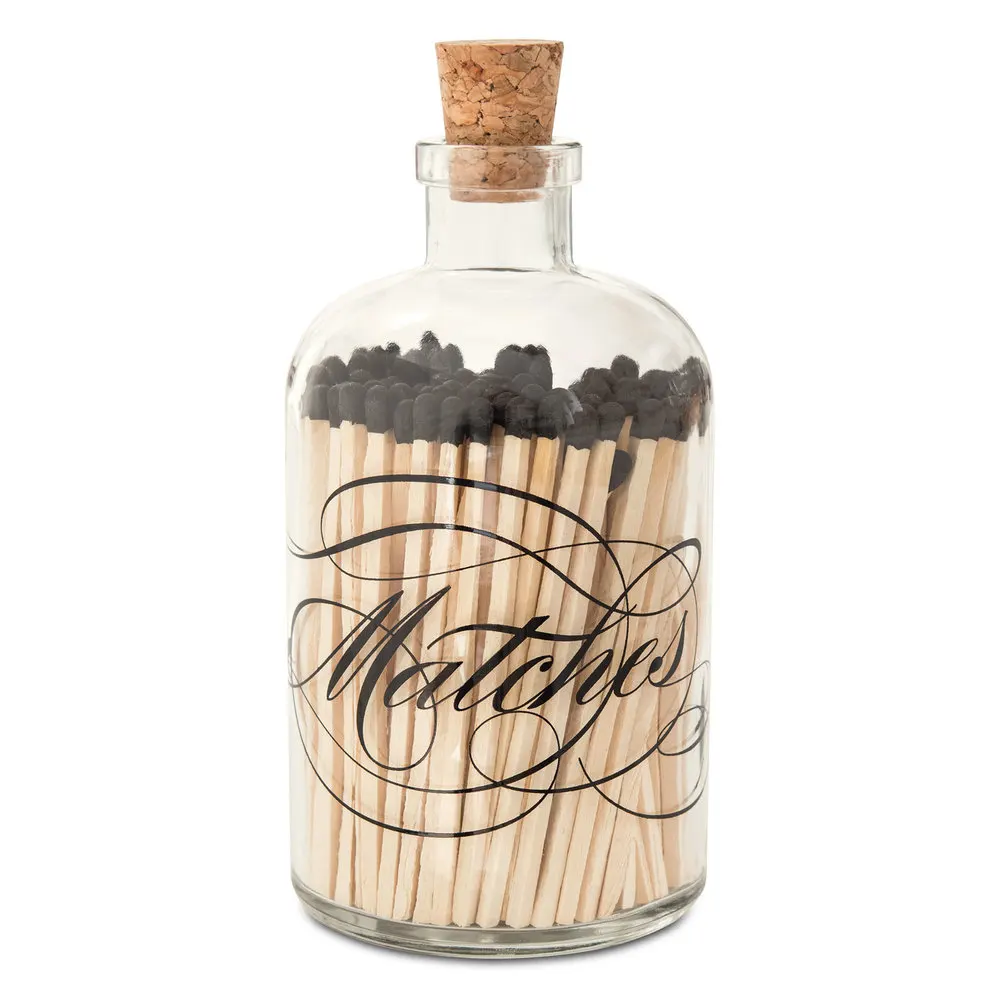 Customized calligraphy large matches in glass bottle with cork lid