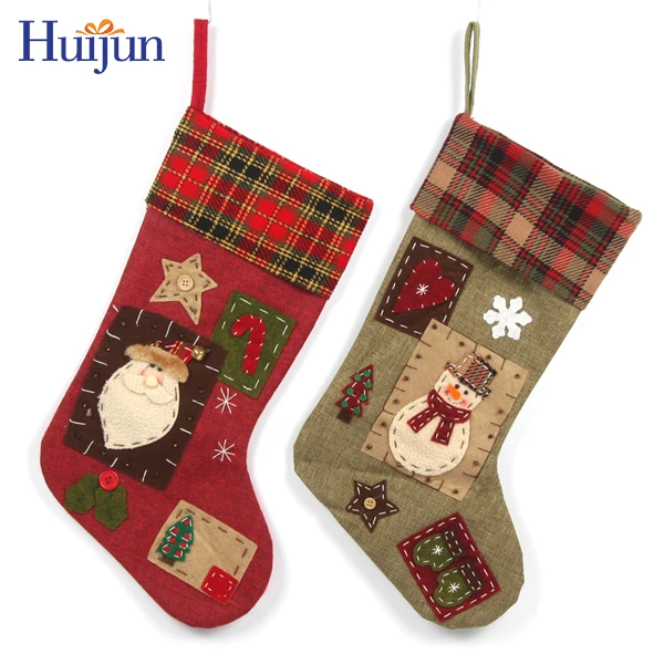 wholesale christmas crafts Huge Latest jute snowman santa Christmas quilting stockings xmas socks for Christmas tree decoration