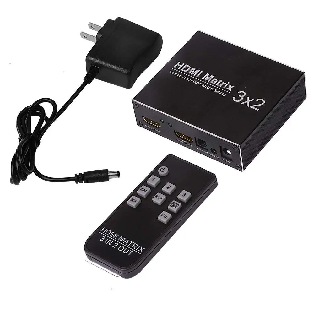 3 in 2 out HDMI Splitter 3X2 4K@60Hz with Optical TOSLINK&R/L 3.5mm Audio Extractor Hdmi switcher Ultra HD 1080P Supports ARC