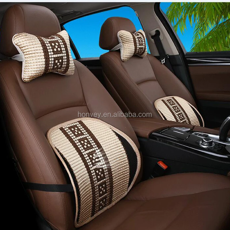 
Car Neck Pillow Headrest Pillow + Car Seat Lumbar Support Waist Pillow Ice Silk Set 