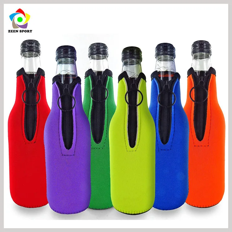 
neoprene beer bottle coozie colorful beer cooler with zipper 