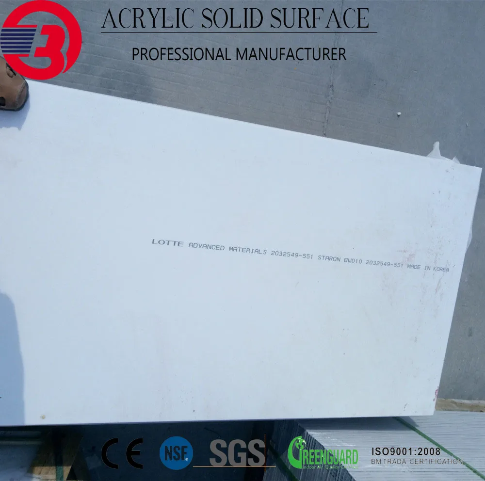 Top quality lg hi macs acrylic solid surface customized length and width sheet