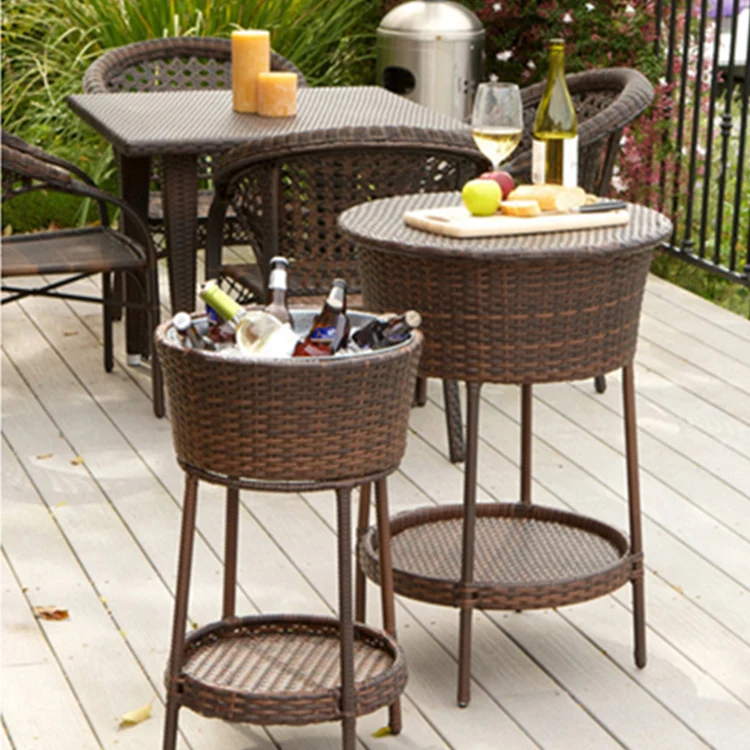 Plastic round bar cooler table outdoor ice bucket table weather resistant