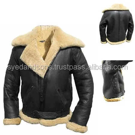 Aviator Style Flying Pilot Sheep Leather Jacket with Fur inside lining for Men and Women SS-4414