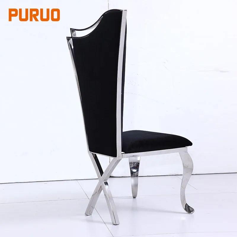 PURUO luxury manufacturer low CBM european stainless steel black fabric velvet dining room chair