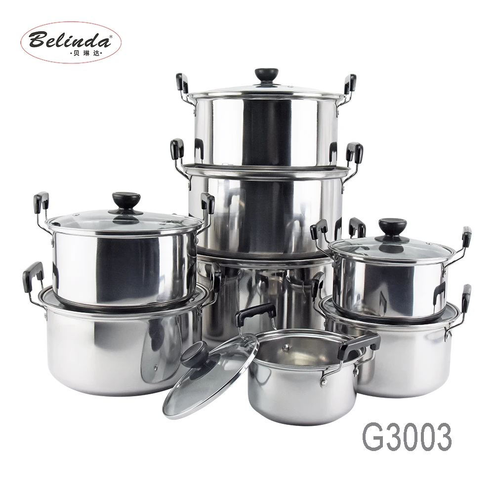 American Style High Pot Kitchen Cooking Metal Stainless Steel Cookware with Glass Lid