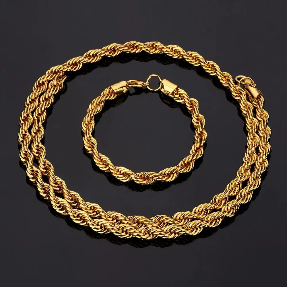 Super thick twist chain necklace bracelet sets, 18 k gold plating, hip hop jewelry for men and women YSS1011