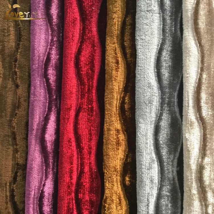 China knitting silk velvet manufacture 100% polyester Velvet fabric for furniture with wave design emboss