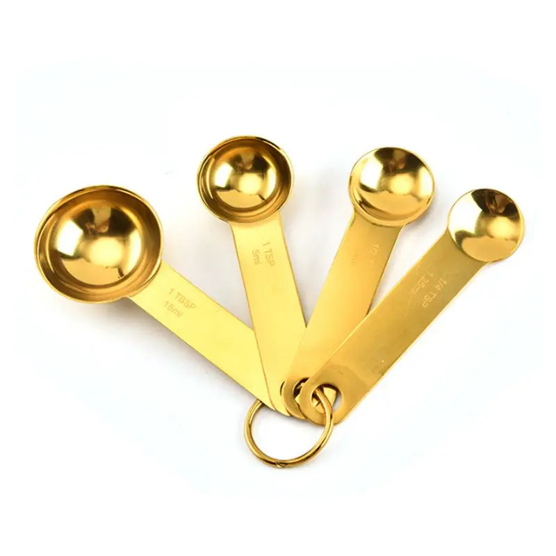 Lixsun High Quality 4PCS Rose Gold Measuring Spoon And Cup Set With Stainless Steel  Handle For Baking Tools