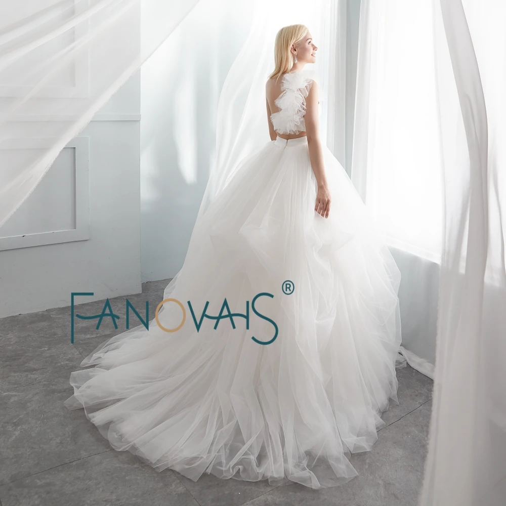 RUOLAI ASW046 Real Picture One Shoulder Two Piece Ball Gown Wedding Dresses