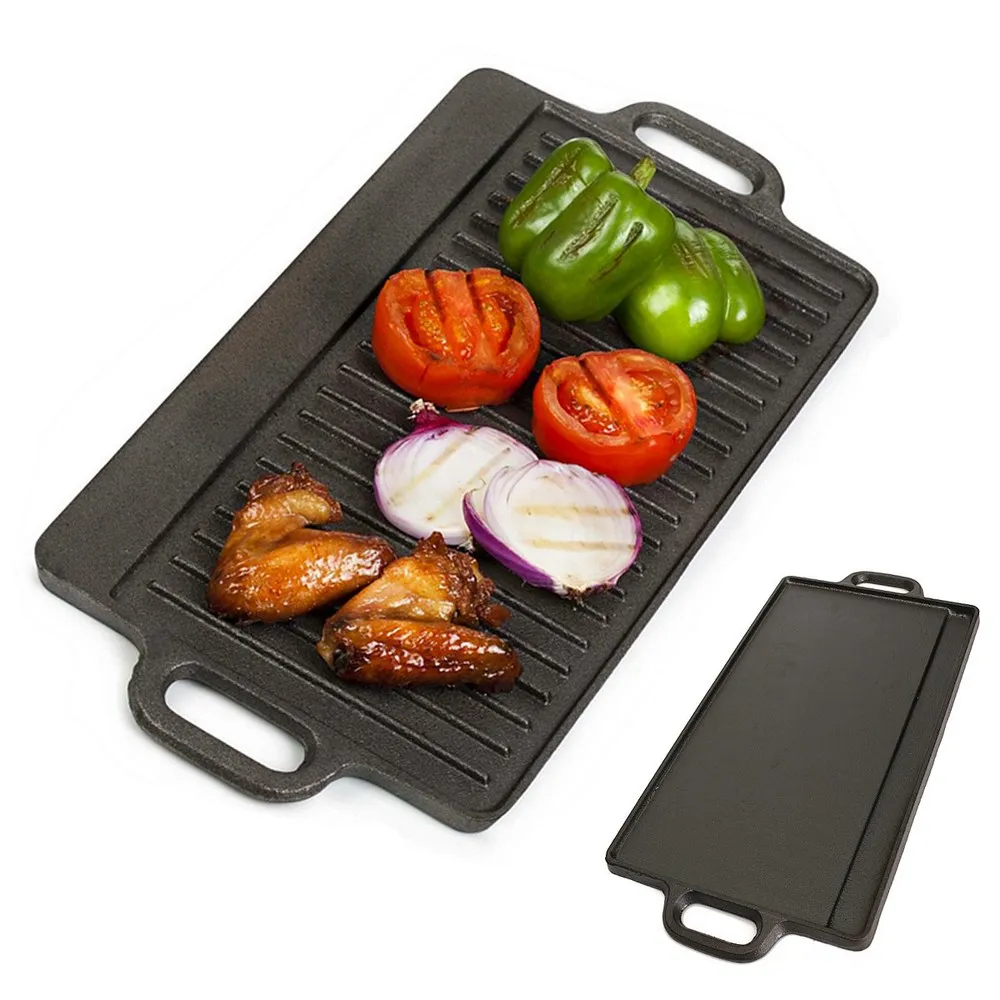 REVERSIBLE GRILL GRIDDLE CAST IRON FLAT BBQ GRILL COOKING CAMPING