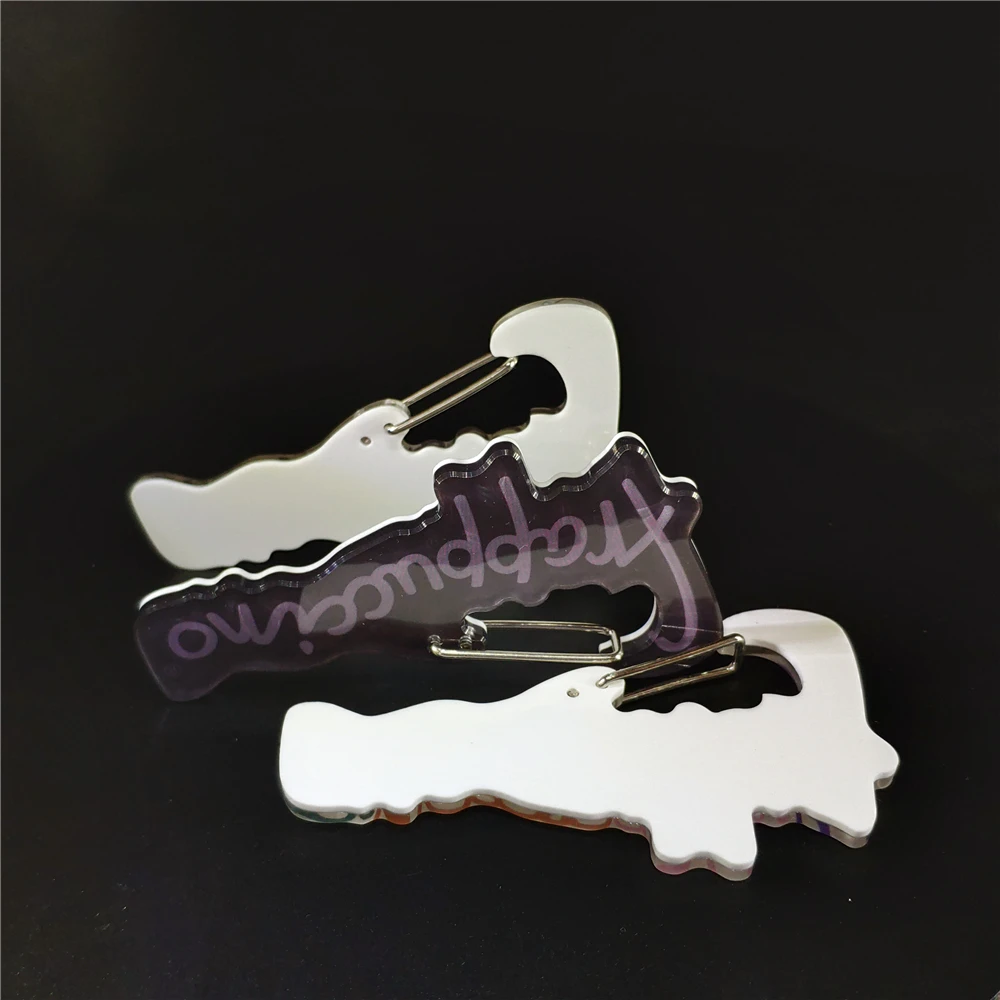 Free Sample CNC Cut CMYK Print Custom Acrylic Keychain Plastic Carabiner Key Chain Kring