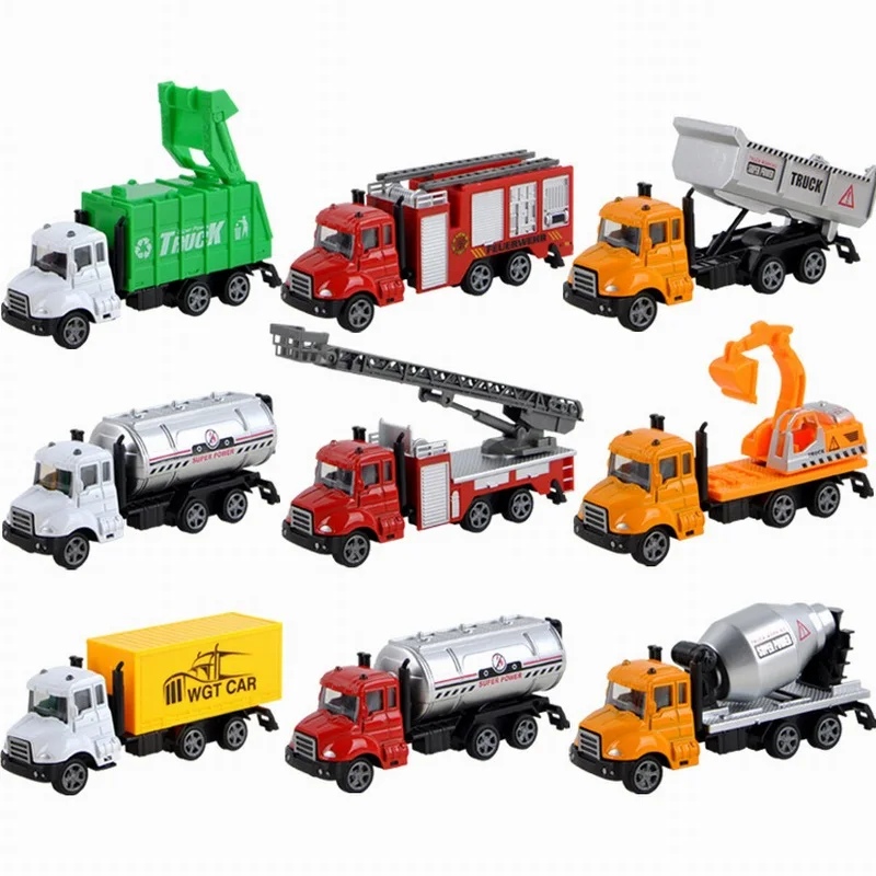 1/64 Fire Engine Truck Pull Back Die Cast Alloy Car Model Fire Ladder Truck Water Cannon Water Storage Vehicle Toddler Boy Toys