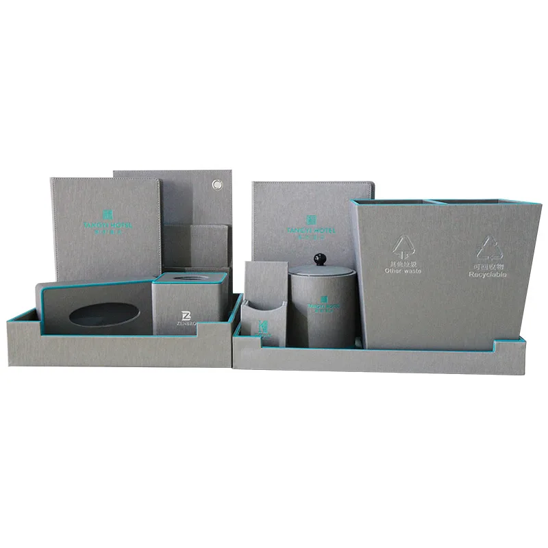 China Custom Leather Desktop Hotel Supplies Leather Sets for Hotel