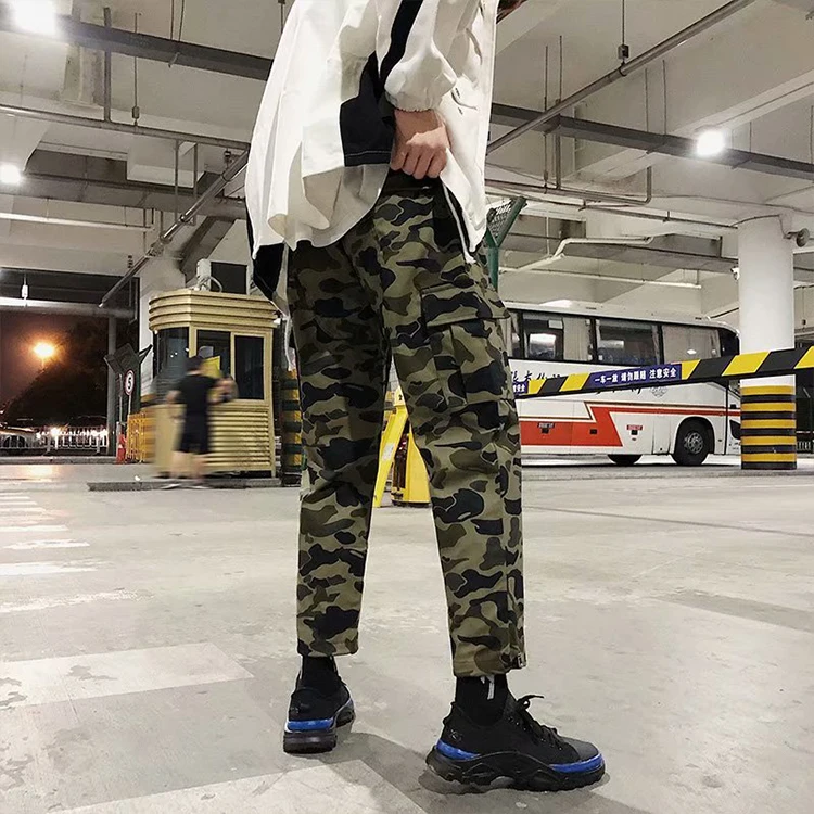 Rainbow Spray Wholesale Hip Hop Reflective Panel Camo Cargo Pants Mens
