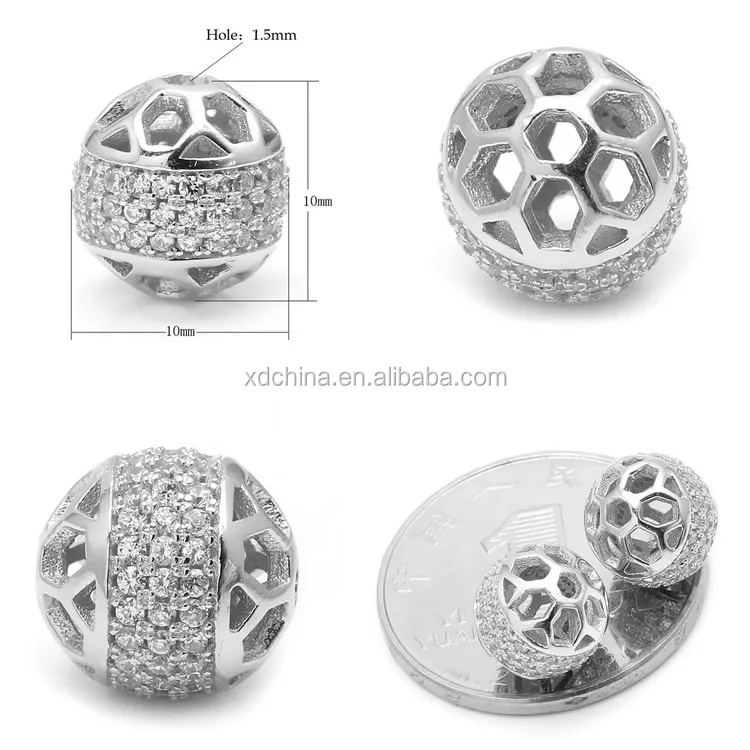 XD P674 jewelry making beads with cz micro pave silver manufacturer S925 sterling silver round beads, inlaid zircon round beads