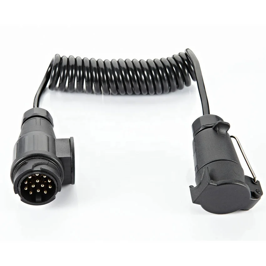 High quality 13pin plug to 7pin socket 12v trailer connector with 7core spiral cable