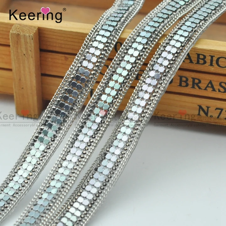 Iron on  Ball Chain Sides Custom  Decorative Hotfix Metal Piece Chain Tape Rhinestone Applique Trim