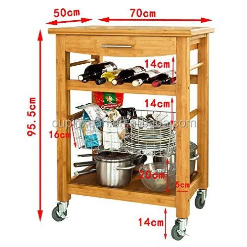 High Quality Bamboo Wheeled Kitchen Trolley With Basket Kitchen Storage Cart Kitchen Storage Rack With Drawer