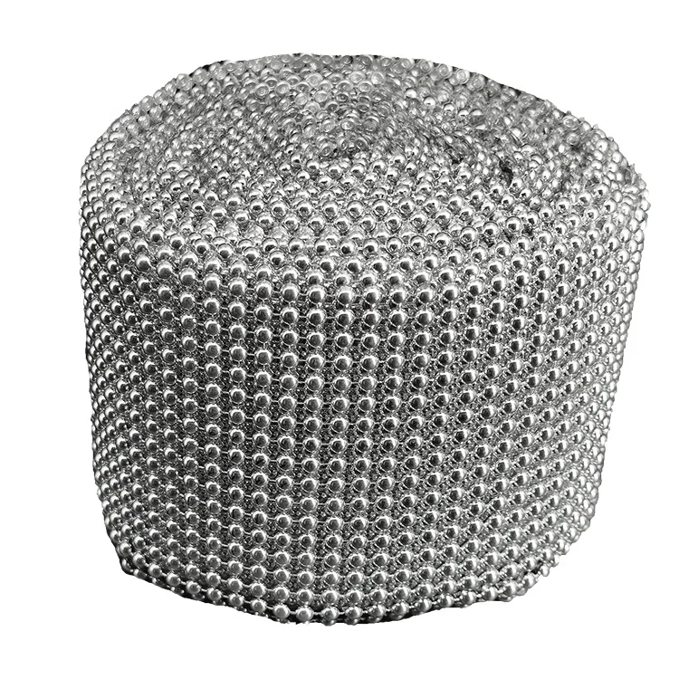 Stylish 18 row  Pearl mesh  silver rhinestone elastic ribbon wrap  for drop earrings decoration