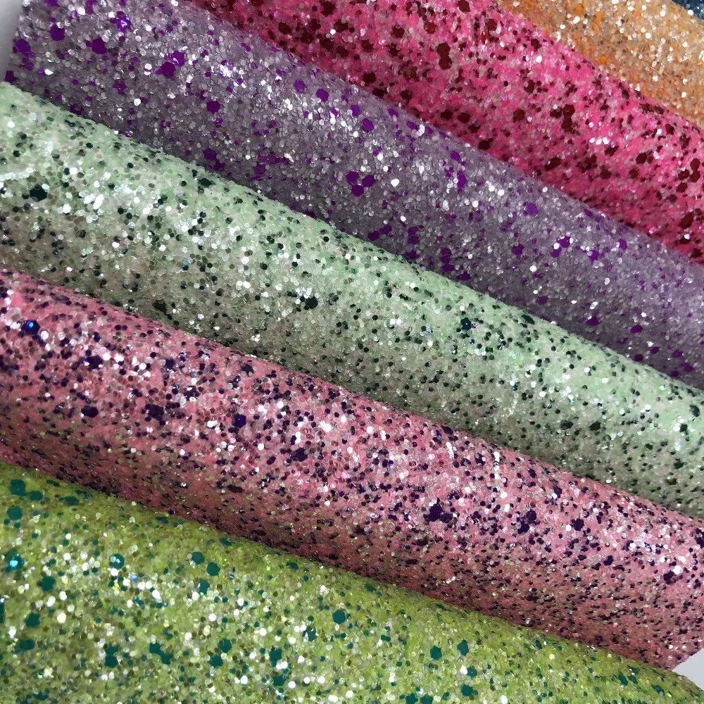 High quality nonwoven backing color mixed chunky glitter fabric for making crafts and shoes