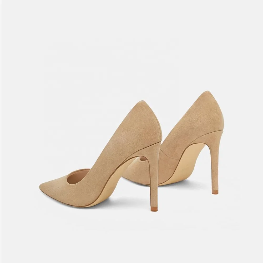 MANRINO-0303 10 cm Nude Suede Material Pointy Toe High Hill Rubber Sole Dress Shoes For Women