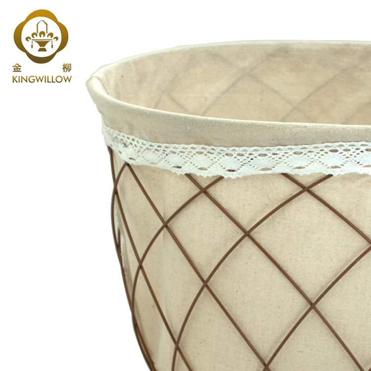 KINGWILLOW wholesale handmade metal woven iron dirty laundry basket with liner