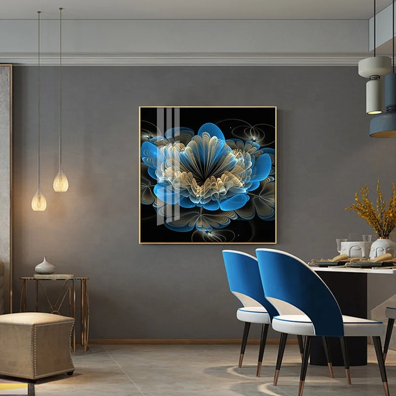 Excellent square UV glass flower horse painting with aluminium frame