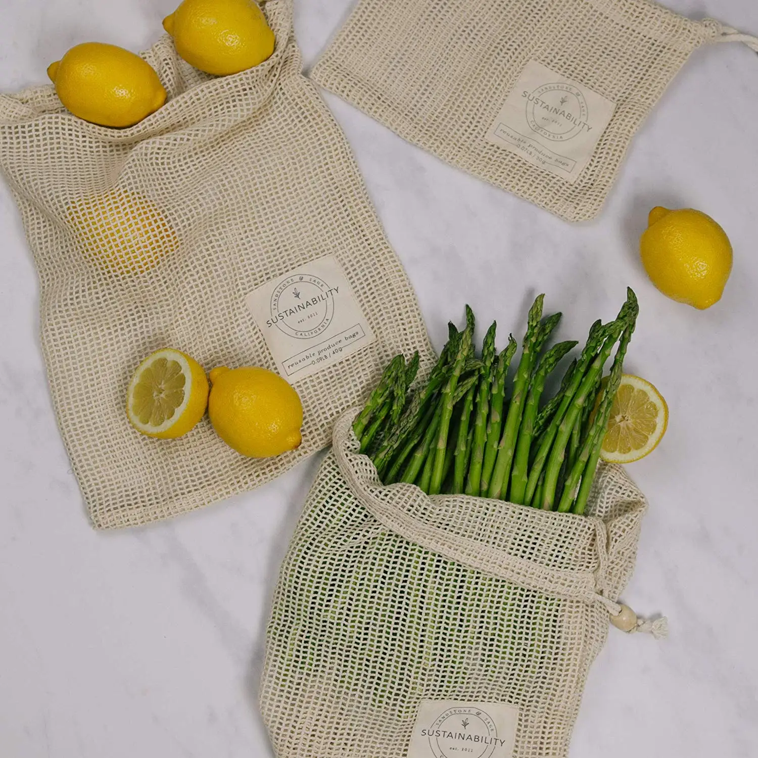 GOTS Certified Eco-friendly 100% Organic Cotton Muslin Mesh Produce Mesh Net Shopping Cooking Bag