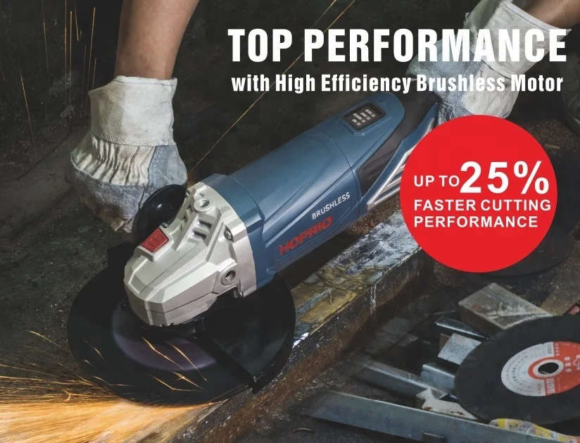 HOPRIO high quality 5' 1250W 125mm single speed power tools AC brushless motor angle grinder