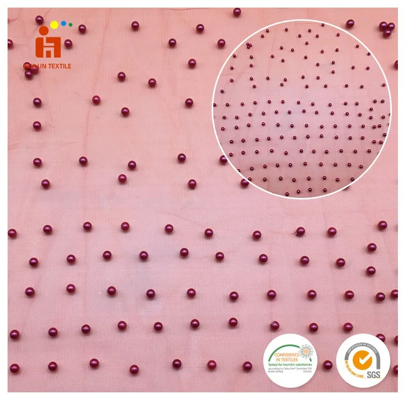 Elegant african french pearls sequin beaded lace fabric, purple pearl-studded embroidery fabric