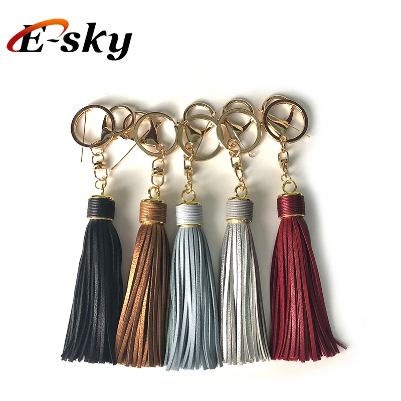 Esky Hot sale Colorful 17cm Key chain Bag Leather tassels With Metal Wax String cup