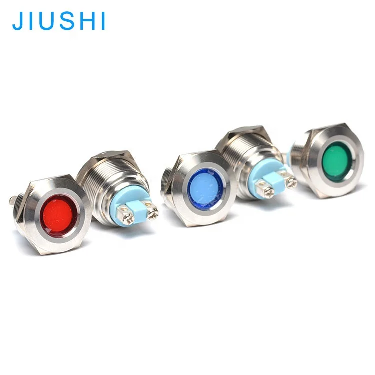 Металлический светодиодный индикатор A22-CC 22 мм, водонепроницаемый, красный, синий, желтый, зеленый, белый, 12 В, 24 В