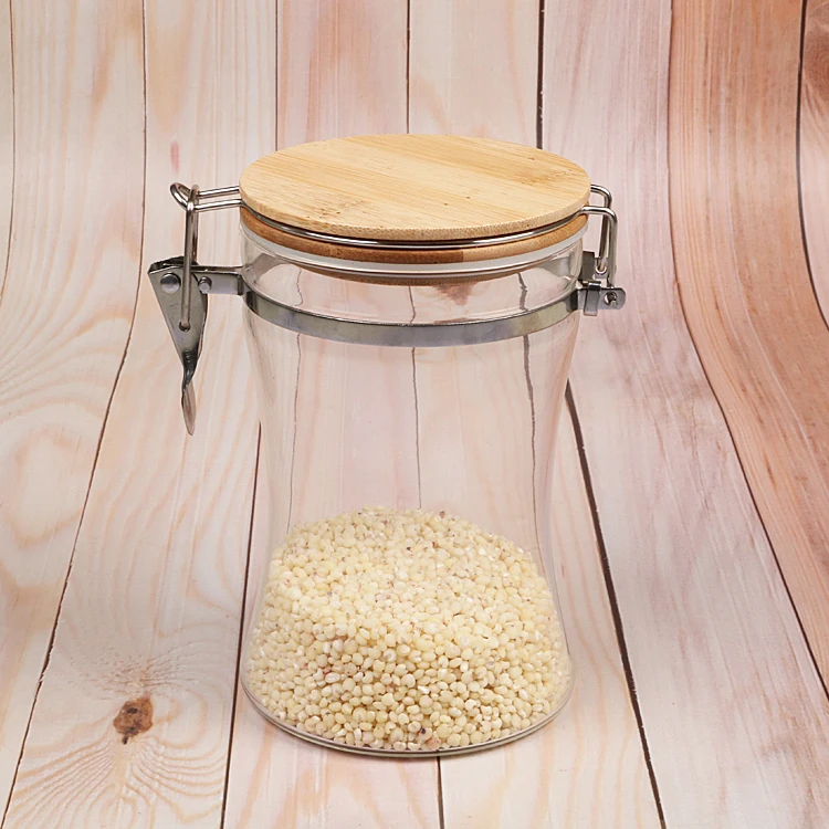High Borosilicate Waisted Stainless Steel Clip Lid Glass Storage Jar